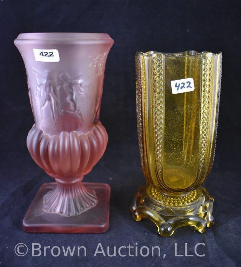(2) Colored glass vases