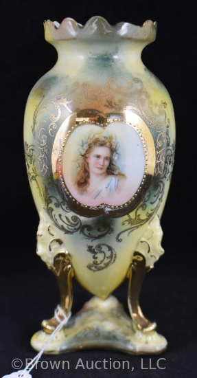Mrkd. Royal Saxe Germany 8" portrait suspended vase