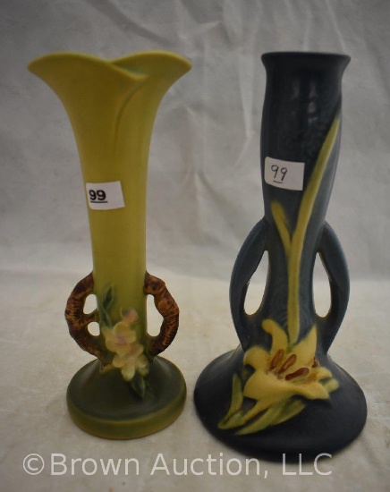 (2) Roseville 7" bud vases