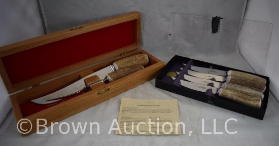 Sheffied England antler handled set of (4) knives and carving set