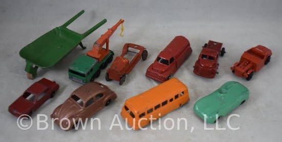 Assortment of (10) toy cars and trucks, mostly Tootsietoy