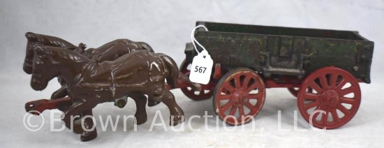 Arcade Cast Iron McCormick Deering 2-horse drawn farm wagon