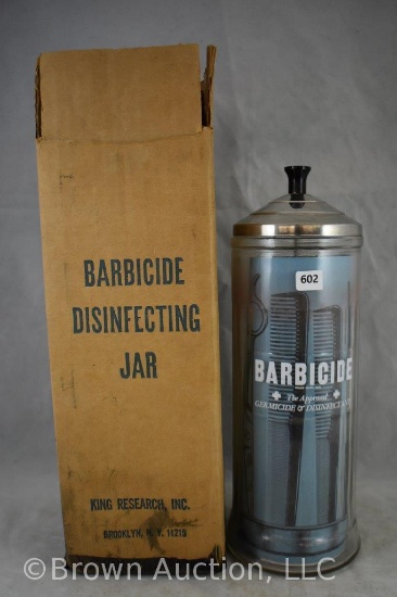 Barbicide Disinfeccting jar, original box and paperwork