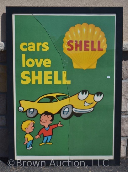 Shell "Cars Love Shell" paper advertising poster, framed