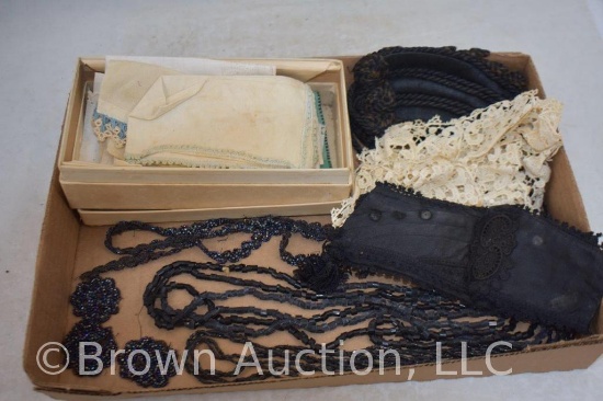 Assortment of Vintage beaded accessories, collars and old handkerchiefs