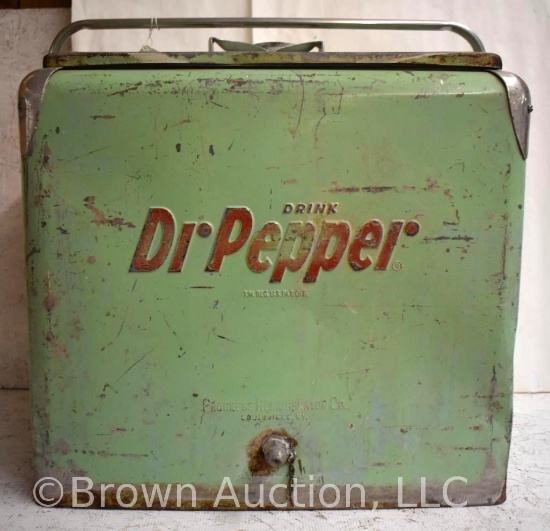 Dr Pepper cooler/ice chest, bottle cap opener, plug intact
