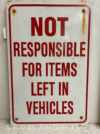 "Not Responsible for Items Left in Vehicles" SST sign