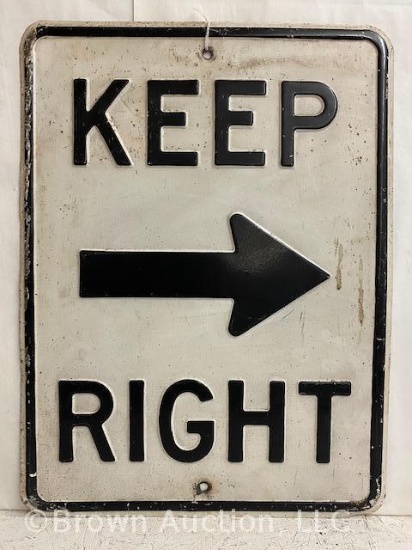 Keep Right "Arrow" embossed metal road sign