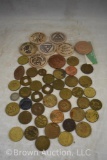 Assortment of souv. wooden nickels and tokens (parking and restroom)