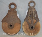 (2) Cast Iron and wood pulleys