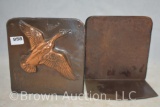 Pr. Copper clad ducks in flight bookends