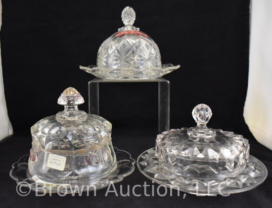 (3) EAPG round covered butter dishes