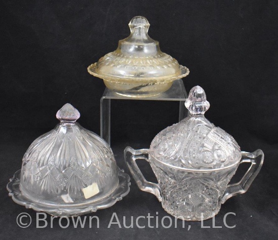 (2) EAPG cov. butter dishes and (1) cov. sugar