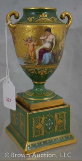 Austria dbl. handled vase on sq. pedestal base, beehive mark