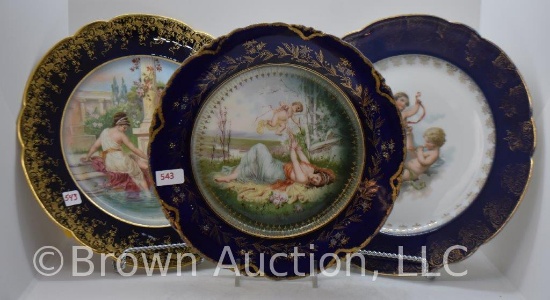 (3) Scenic plates with cobalt borders, all feature cherubs/Classical scenes