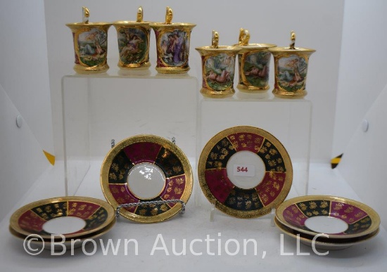 (6) Royal Vienna demitasse cups and saucers, 3 different figural scenes with women/cherubs