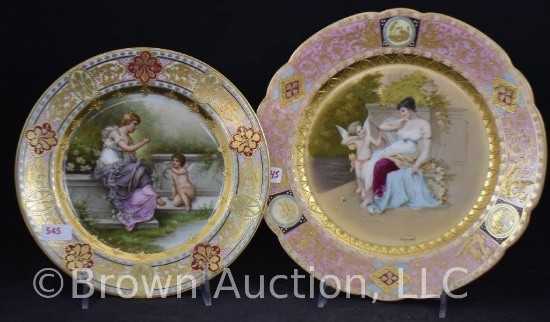 (2) Handpainted porcelain plates, figural scenes with women/cherubs