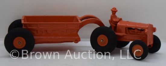 Allis-Chalmers Arcade cast iron tractor and dump wagon