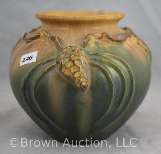 Mrkd. Door/Studio Art Pottery by Scott Draves 6" Pinecone vase, Autumn mix