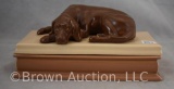 Mrkd. Mosaic Tile Co.Pottery reclining dog covered box