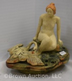 Weller Muskota flower frog, Nude lady on rock with goose, 7.5