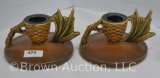 Pr. Roseville Pine Cone 1123 candleholders, brown