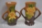 (2) Roseville Water Lily brown vases 73-6 -, 72-6 vases, brown