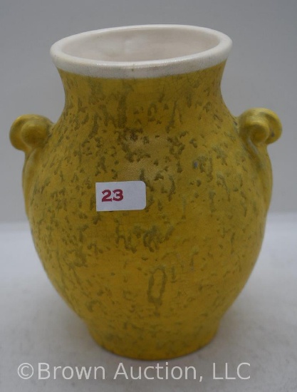 Mrkd. Weller Neiska tab handled 6" vase, yellow