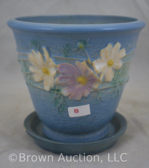Roseville Cosmos 650-5" flower pot/saucer, blue