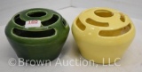 (2) Camark Pottery #095 flower frogs, 1-yellow and 1-dark green