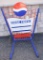 Pepsi store swinging dbl. sided metal sign, floor standing, place to slide in $ cost