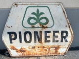Pioneer Seeds single sided embossed tin sign