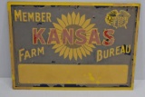 Kansas Farm Bureau single sided tin embossed NOS sign
