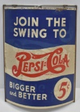 Pepsi-Cola double dot 1/2 of twine holder tin curved sign