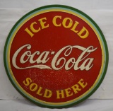 Ice Cold Coca-Cola sold here single sided tin embossed sign