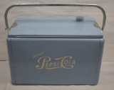1950's baby blue Pepsi-Cola metal ice chest cooler w/sandwich tray and drain plug
