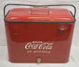 Coca-Cola metal ice chest cooler w/drain plug and front botle opener