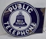 Public Telephone/Bell System dbl. sided porcelain flange sign