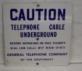 Caution Telephone Cable Underground single sided porcelain sign