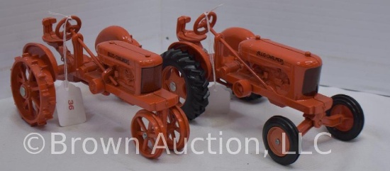 (2) Allis-Chalmers die-cast metal tractors, 1 w/rubber and 1 w/steel wheels