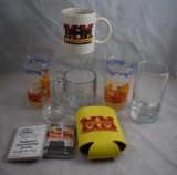 Box lot assortment of Minneapolis-Moline glasses, mugs and history trading cards