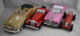 (3) Automobile replicas (Hubley Kiddie Toy No. 485, '48 Chrysler, Minister pink cadillac friction)