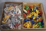 Large assortment of farm animals, fencing, cowboys and Indians, most plastic