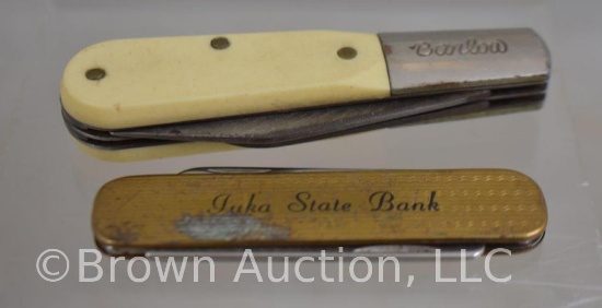 (2) Pocket knives: Iuka State Bank adver. and Barlow