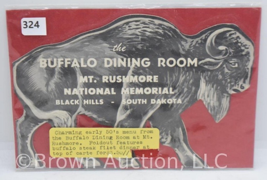 Early 50's foldout menu from the Buffalo Dining Room at Mt Rushmore