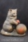 Vintage lamp - Cat with ball of yarn, amber glass 
