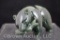 Carved Jade green stone bear with fish in mouth, 2