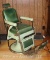Koken barber chair w/headrest, green porcelain and leather