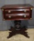 Regency Mahogany 2-drawer side/work table, large ornate base with fancy feet, Sandwich Glass pulls,