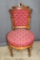 Victorian upholstered side chair, nice carved wood frame and woman's face crest , Queen Anne legs